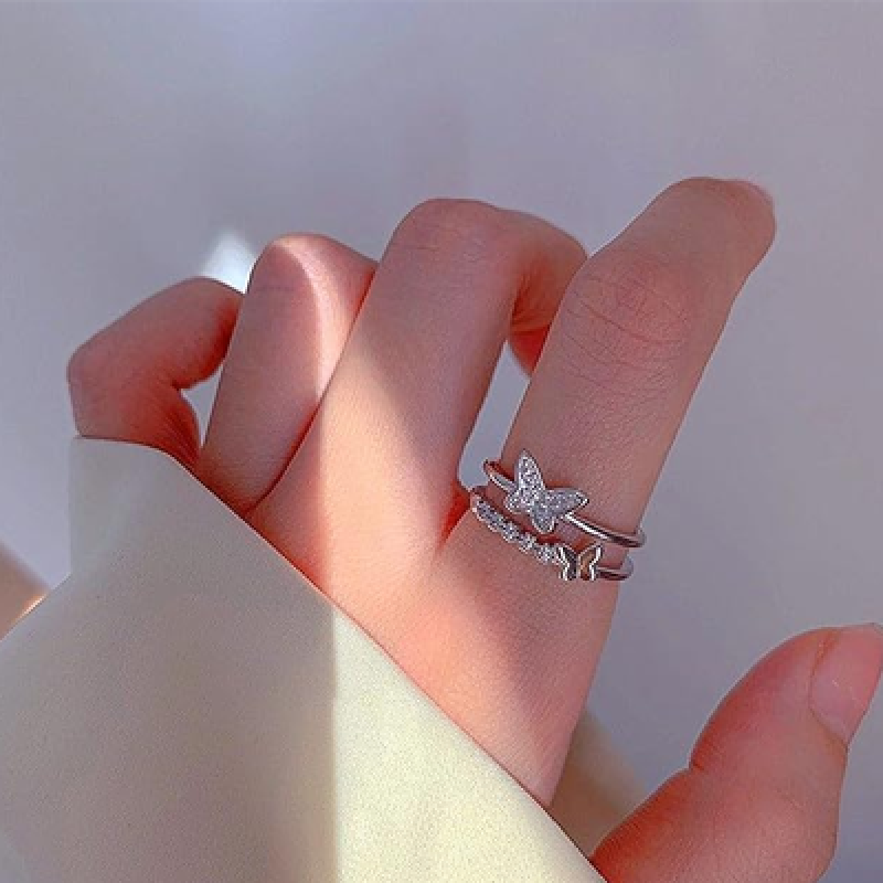 Women's Ring Butterfly Design Silver Plated Adjustable Finger Ring